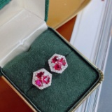 14k Gold 3.3 Ctw Vivid Red Natural Ruby & Diamond Earrings