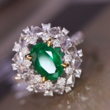 14k Gold 2.67 Ctw Vivid Green Natural Emerald & Diamond Ring