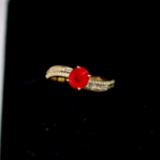 14k Gold 1.03 Ctw Vivid Red Natural Ruby & Diamond Ring