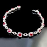 14k Gold 3.38 Ctw Natural Ruby & Diamond Bracelet