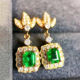 14k Gold 1.07 Ctw Vivid Green Natural Emerald & Diamond Earrings
