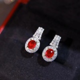 14k Gold 1.89 Ctw Vivid Red Natural Ruby & Diamond Earrings