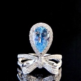 14k Gold 1.94 Ctw Natural Aquamarine & Diamond Ring