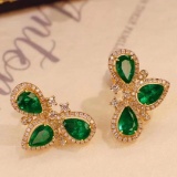 14k Gold 3.15 Ctw Vivid Green Natural Emerald & Diamond Earrings