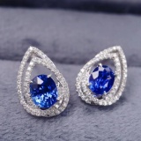 14k Gold 2.21 Ctw Natural Sapphire & Diamond Earrings