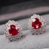 14k Gold 1.58 Ctw Natural Ruby & Diamond Earrings