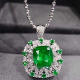 14k Gold 3.63 Ctw Vivid Green Natural Emerald & Diamond Pendant