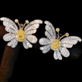 14k Gold 0.8 Ctw Natural Yellow Diamond & Diamond Earrings