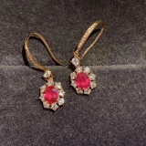 14k Gold 1.84 Ctw Natural Ruby & Diamond Earrings