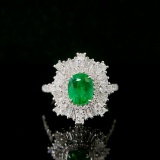 14k Gold 2.16 Ctw Vivid Green Natural Emerald & Diamond Ring/pendant