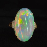 14k Gold 11.22 Ctw Natural Opal & Diamond Ring