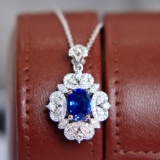 14k Gold 2.11 Ctw Vivid Blue Natural Sapphire & Diamond Pendant