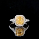 14k Gold 0.92 Ctw Natural Yellow Diamond & Diamond Ring