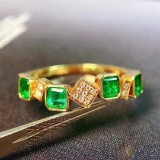 14k Gold 0.58 Ctw Vivid Green Natural Emerald & Diamond Ring