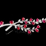 14k Gold 2.98 Ctw Natural Ruby & Diamond Brooch