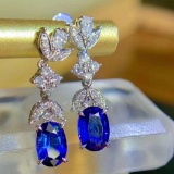 14k Gold 2.24 Ctw Vivid Blue Natural Sapphire & Diamond Earrings