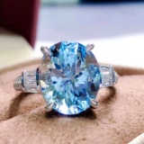 14k Gold 4.62 Ctw Natural Aquamarine & Diamond Ring