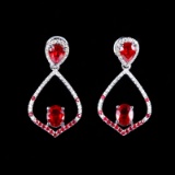14k Gold 2.10 Ctw Natural Ruby & Diamond Earrings