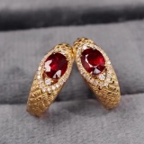 14k Gold 1.18 Ctw Natural Ruby & Diamond Earrings
