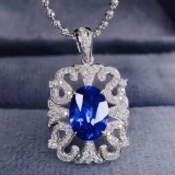 14k Gold 3.19 Ctw Natural Sapphire & Diamond Pendant