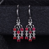 14k Gold 2.15 Ct Natural Ruby & Diamond & Sapphire Earrings
