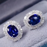 14k Gold 3.64 Ctw Natural Sapphire & Diamond Earrings
