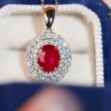 14k Gold 1.12 Ctw Vivid Red Natural Ruby & Diamond Pendant