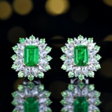14k Gold 1.82 Ctw Vivid Green Natural Emerald & Diamond Earrings
