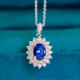14k Gold 1.99 Ctw Vivid Blue Natural Sapphire & Diamond Pendant