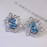 14k Gold 2.32 Ct Natural Aquamarine & Diamond Earrings