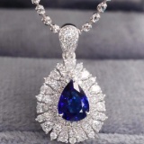 14k Gold 2.13 Ctw Natural Sapphire & Diamond Pendant