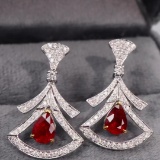 14k Gold 2.51 Ctw Natural Ruby & Diamond Earrings