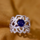 14k Gold 1.88 Ctw Natural Sapphire & Diamond Ring