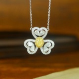 14k Gold 1.31 Ctw Natural Yellow Diamond & Diamond Necklace