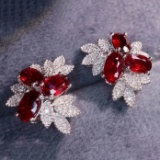 14k Gold 1.72 Ctw Natural Ruby & Diamond Earrings