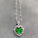 14k Gold 1.32 Ctw Vivid Green Natural Emerald & Diamond Pendant