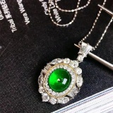14k Gold 2.03 Ctw Vivid Green Natural Emerald & Diamond Pendant