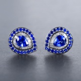 14k Gold 1.51 Ctw Natural Sapphire & Diamond Earrings