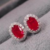 14k Gold 1.76 Ctw Natural Ruby & Diamond Earrings