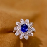 14k Gold 2.61 Ctw Vivid Blue Natural Sapphire & Diamond Ring