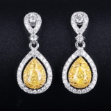 14k Gold 0.99 Ctw Natural Yellow Diamond & Diamond Earrings