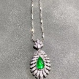 14k Gold 1.57 Ctw Vivid Green Natural Emerald & Diamond Pendant