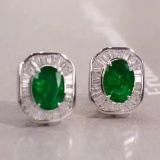 14k Gold 2.09 Ctw Vivid Green Natural Emerald & Diamond Earrings