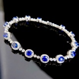 14k Gold 6.40 Ctw Natural Sapphire & Diamond Bracelet