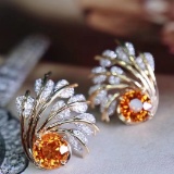 14k Gold 3.52 Ctw Natural Partschinite & Diamond Earrings