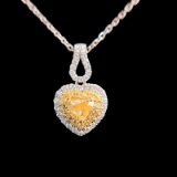 14k Gold 0.50 Ctw Natural Yellow Diamond & Diamond Pendant