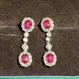 14k Gold 3.56 Ctw Natural Ruby & Diamond Earrings