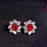 14k Gold 2.45 Ctw Vivid Red Natural Ruby & Diamond Earrings