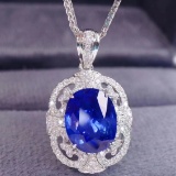 14k Gold 4.90 Ctw Natural Sapphire & Diamond Pendant