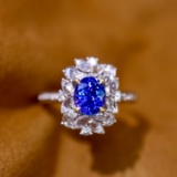 14k Gold 1.34 Ctw Vivid Blue Natural Sapphire & Diamond Ring